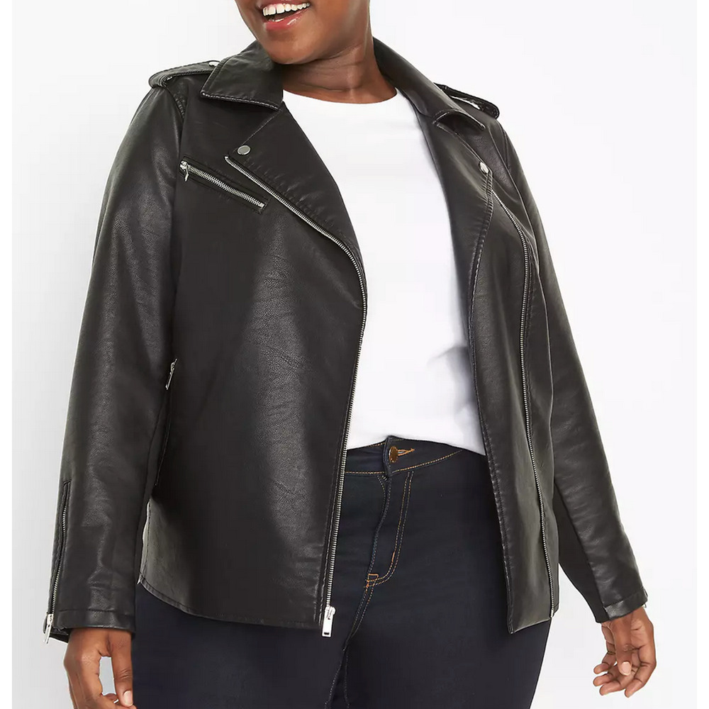 NEW LANE BRYANT BLACK FAUX LEATHER MOTO JACKET COAT SZ 22/24